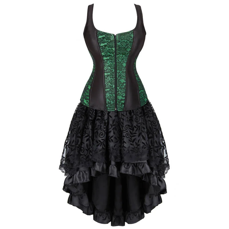 Sports - influenced bustiers with mesh panelsGothic Jacquard Shoulder Strap Corset Dress Suit