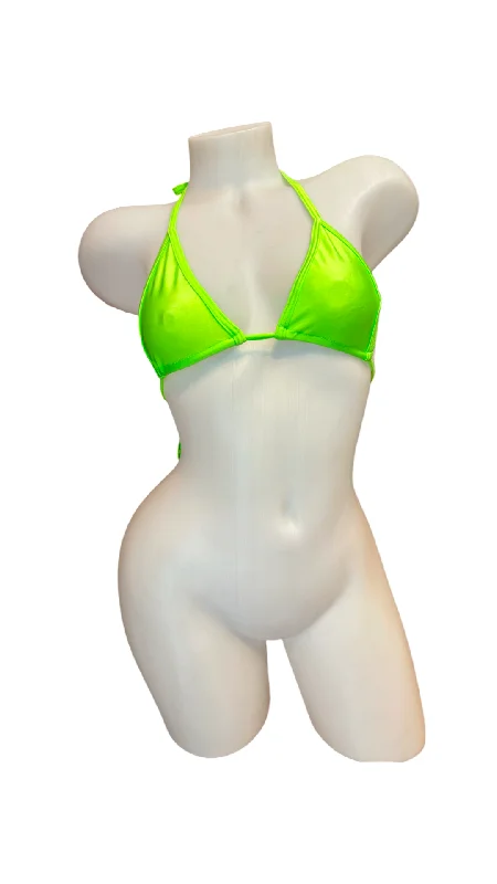 Women's Silk Lingerie Sets Mini Triangle Top Neon Green