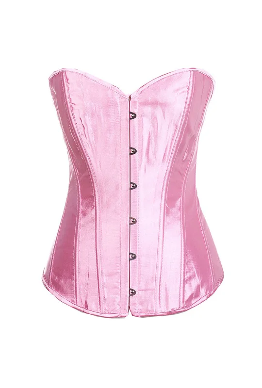 Vintage - style women's bustiers with lace and bowsLight Pink Classic Satin Overbust Corset
