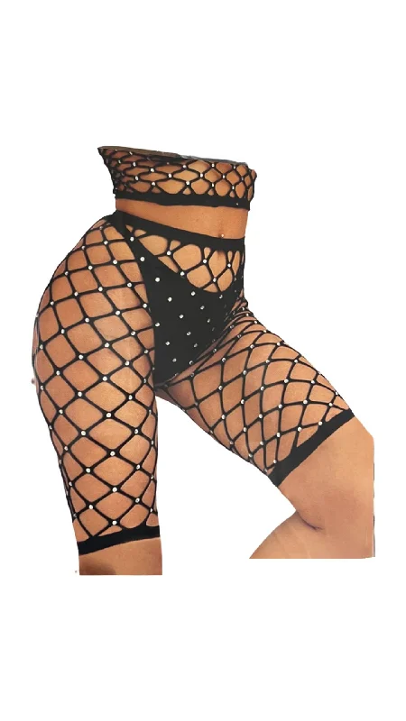 Sexy Lingerie for Women with Stockings Pot Hole Rhinestone Shorts White