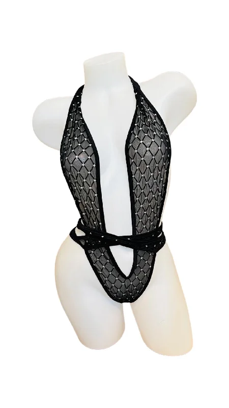 Eco-Friendly Organic Lingerie for Women Mesh and Velvet Wrap with Dots Black