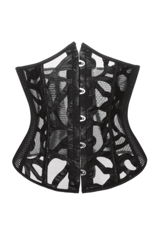 Bohemian - style corsets with tassels and embroideryBlack Hollow Out Mesh Underbust Corset