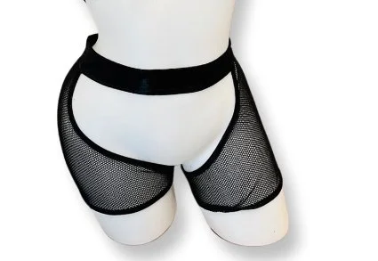 Women's Silk Lingerie Sets Mesh Fishnet Chaps Black