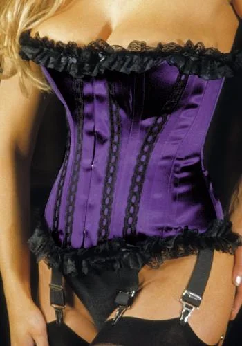 Brocade bustiers with a rich and textured appearanceMoulin High Back Purple Satin Corset