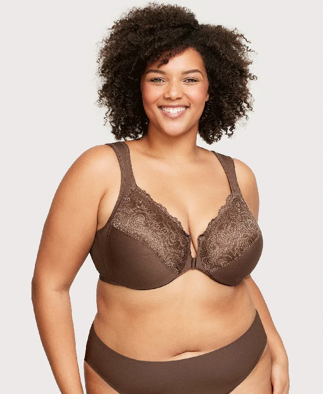 Bra with a floral - print for a feminine and stylish look Front-Closure WonderWire Bra Mocha Bra with a floral - print for a feminine and stylish look Front-Closure WonderWire Bra Mocha