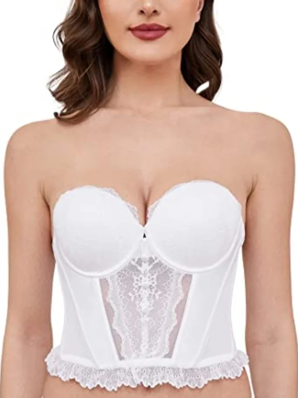 Bra with moisture - wicking lining for sweaty situations Strapless Bra Longline Corset Push Up Boned Underwire Sexy Sheer Mesh Lace-Trim White Bra with moisture - wicking lining for sweaty situations Strapless Bra Longline Corset Push Up Boned Underwire Sexy Sheer Mesh Lace-Trim White