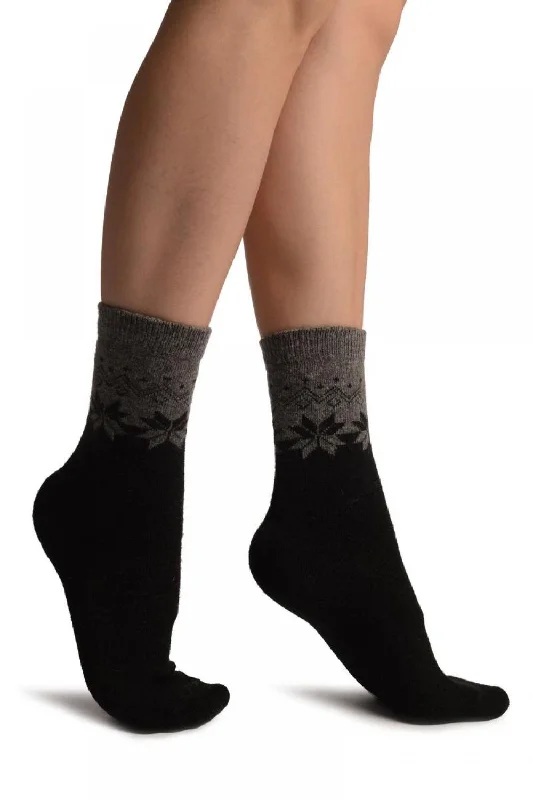Women's crew socks with a polka - dot printGrey & Black Duo With Snowflakes Angora Ankle High Socks Women's crew socks with a polka - dot printGrey & Black Duo With Snowflakes Angora Ankle High Socks
